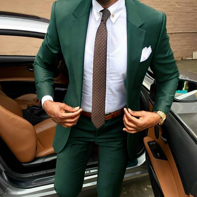 Traje informal de caballero para hombre, chaqueta ajustada de color verde oscuro para novio, boda, 2021