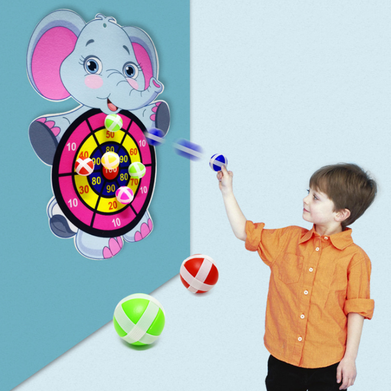 Children Target Dart Sticky Ball Wall-mounted Cartoon Animal Dart Board Interactive Indoor Toy Kids Educational Math Toys