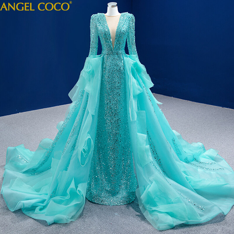 Suknia wieczorowa suknia wieczorowa luksusowe cekiny Royal Mermaid 2 sztuki odpinana spódnica dubaj arabskie suknie na bal maturalny Party Dress