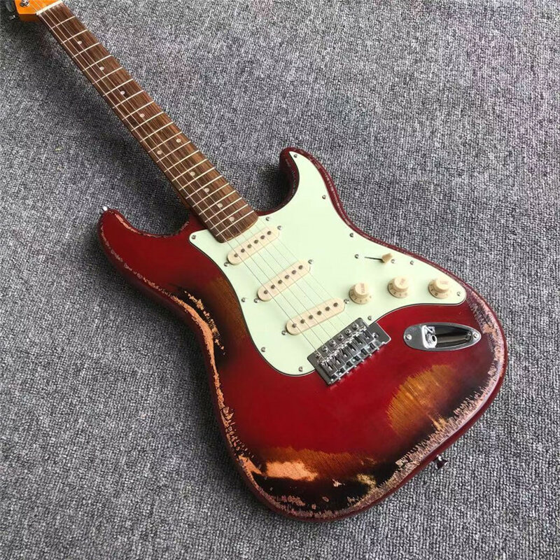 Guitarra Eléctrica antigua, roja, fotos reales, envío gratis, juego de colores al atardecer, roja, se puede modificar y personalizar, disponible
