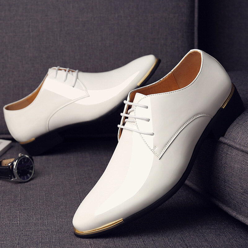 Zapatos de charol para hombre, calzado de vestir con cordones, punta estrecha, boda, fiesta de negocios, 5 colores, talla grande, rtg5