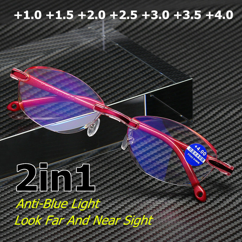 Anti Luce Blu Occhiali Da Lettura Memoria Presbiopia Ipermetropia Magnifier Frameless Eyeswear Senza Montatura + 1.0 + 1.5 + 2.0 + 2.5 + 3.0 + 3.5 + 4.0