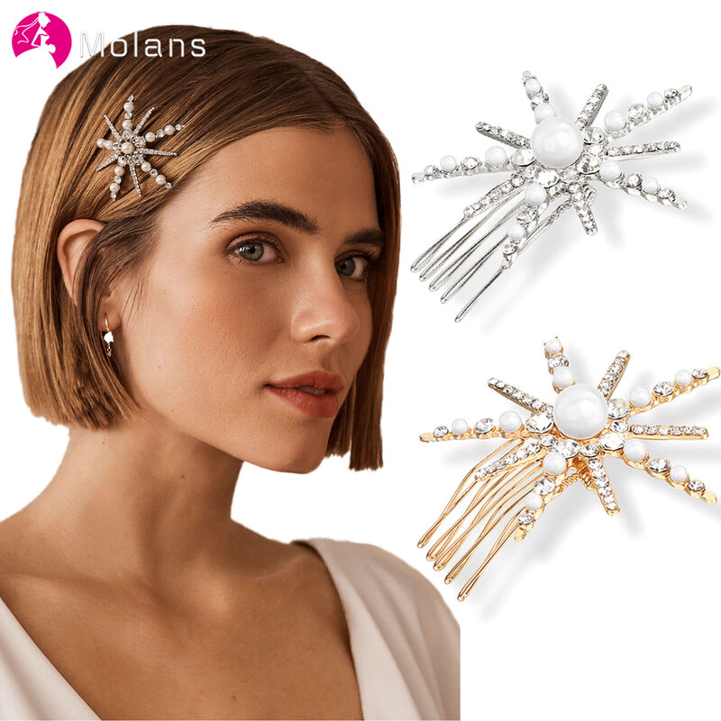 Molans Pearl Crystal Wedding Hair Combs Hair Accessories for Bridal Star Rhinestone Headpiece Women Bride Hair ornaments Jewelry