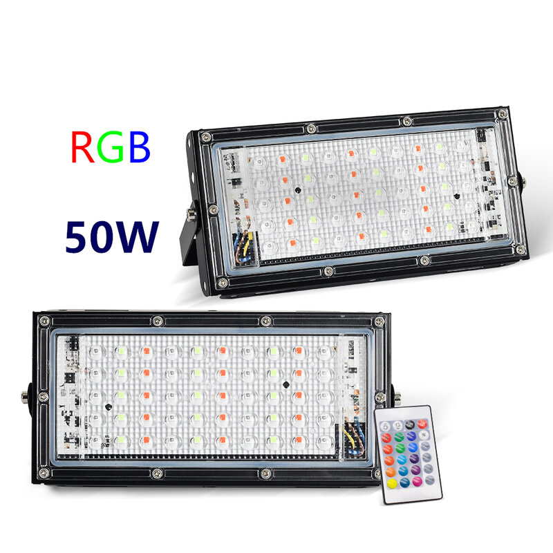 LED 플러드 라이트 50W 방수 RGB LED 스포트라이트 프로젝터, 220V 230V 240V LED 가로등 플러드라이트 조경 조명