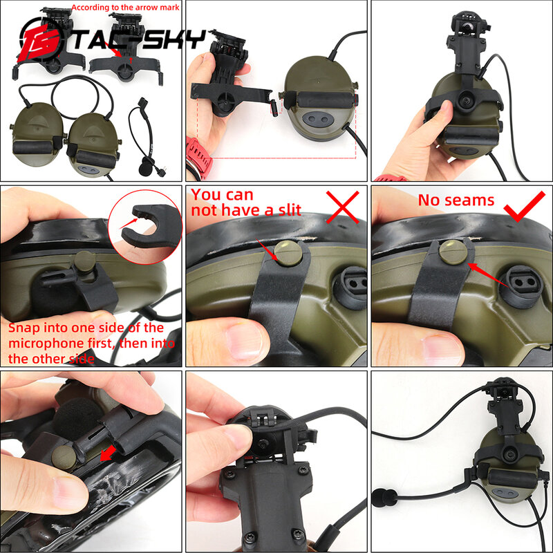 TAC-SKY Airsoft Sport Tactical COMTAC II Headphone Helm ARC Track Bracket Headphone Earmuff Silikon FG