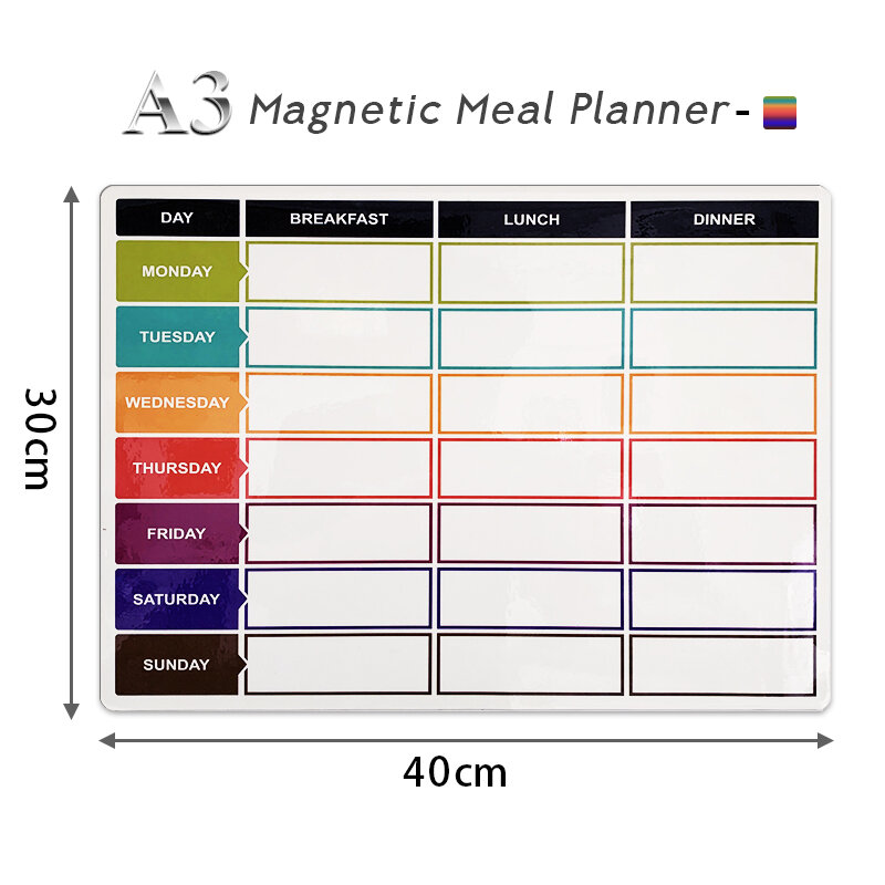 Planificador de comida magnético A3, pizarra blanca Flexible para cocina, pizarra blanca con imán para nevera, calendario diario, 30x40cm