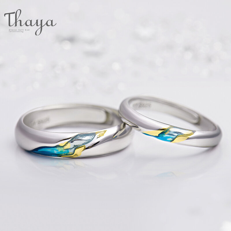 Thaya-S925 스털링 실버 커플 반지, 여성을 위한 오리지널 디자인 반지, 남성 크기 조정 가능한 웨딩 약혼 반지, 파티 파인 쥬얼리