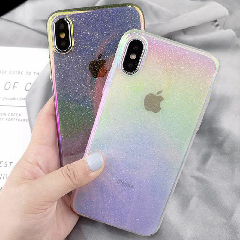 Coque de téléphone dégradé de goutte d'eau Laser brillant pour iPhone11 11PRO X XS XR XS Max 8 7 6 6S Plus couverture arrière arc-en-ciel coloré drôle