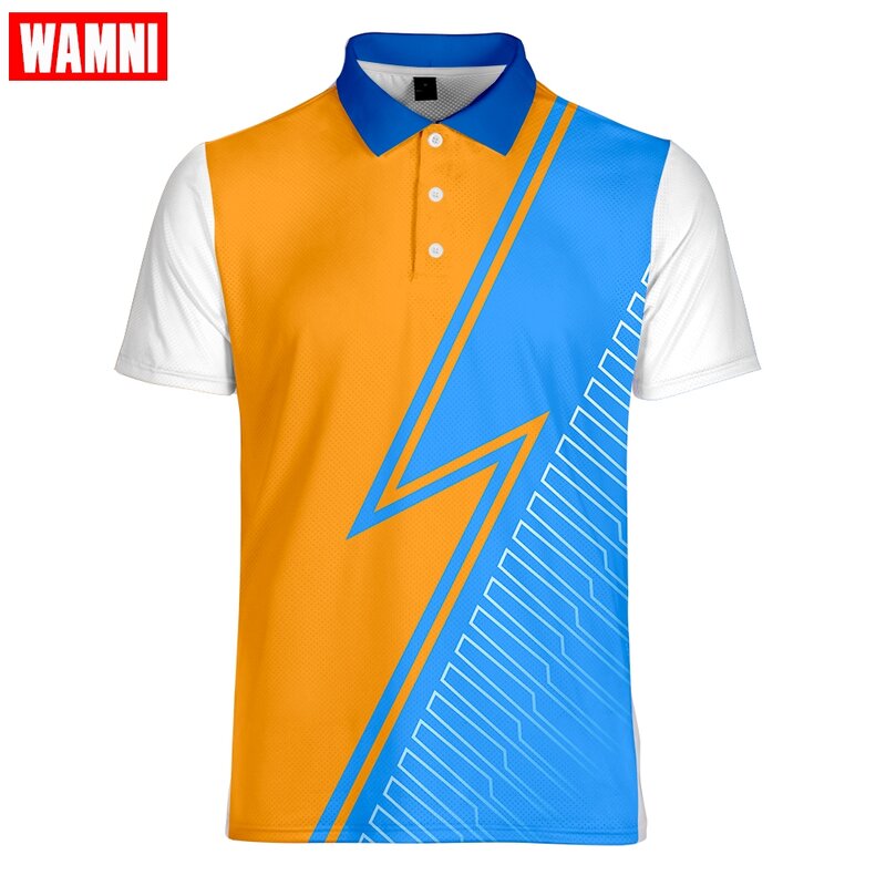 WAMNI Tennis T Shirt Mode Männer Gradienten 3D Jugend Hemd Casual Sport drehen-unten Kragen Streifen Männlichen Kurzarm-hemd