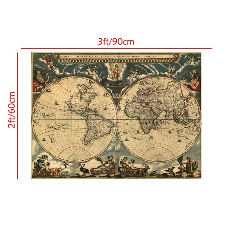 Mapa del mundo Vintage para decoración del hogar, póster latino clásico Medieval, lienzo decorativo, suministros escolares, 90x60cm
