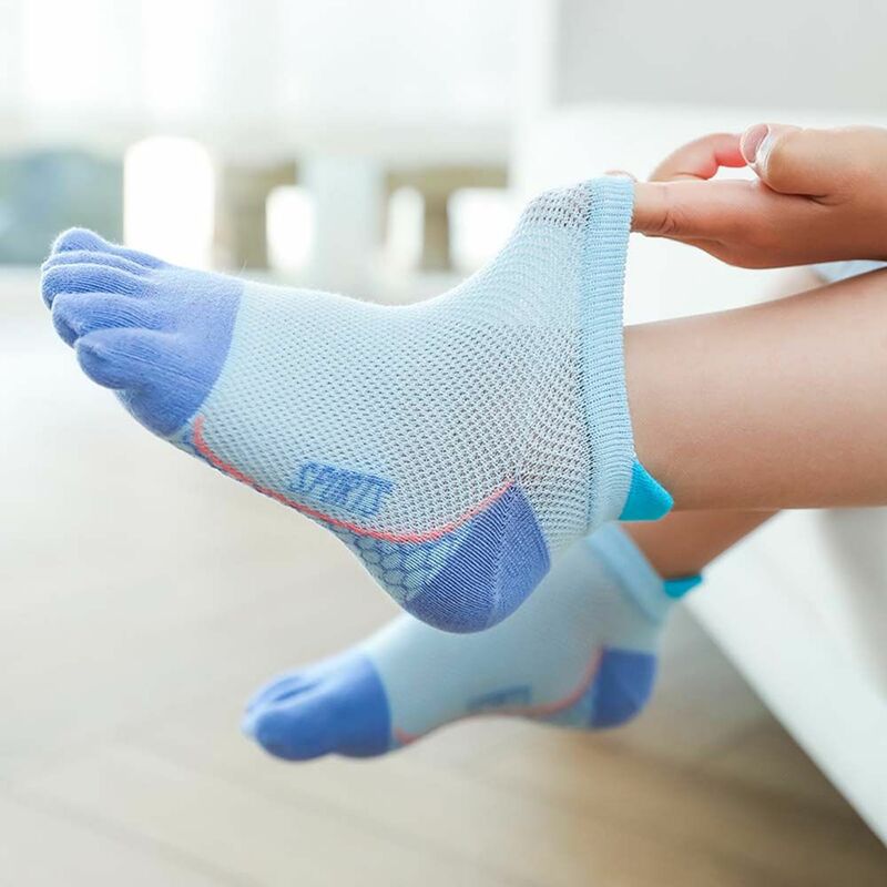 Baby Kids Five-Finger Socks Color Matching Sweat Absorbing Sports Cotton Socks Girls Boys Mesh Breathable Split Toe Socks