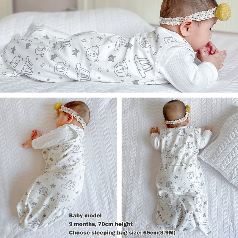 Sacos de dormir dos desenhos animados para o bebê, pijamas finos, cobertor anti-pontapé, impressão do urso bonito, verão, 1 pc, 3-18months