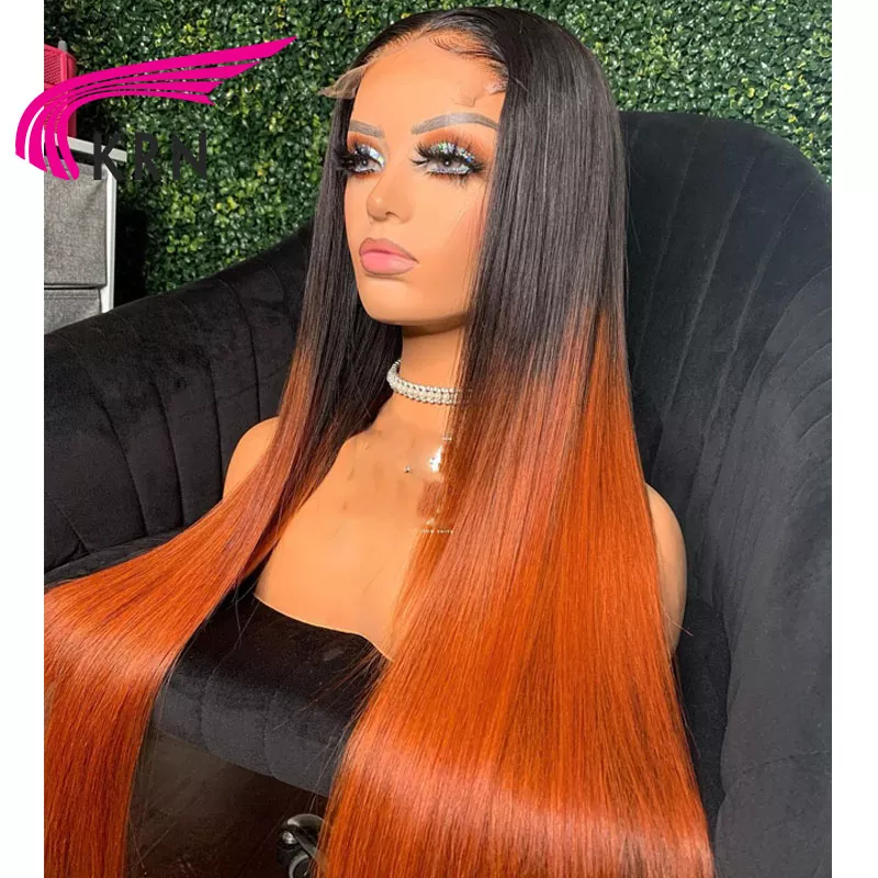 KRN Hair 1B Ginger Color Lace Front Human Hair Wigs With Baby Hair Pre Plucked 26inch Straight For Women Brazilian Remy Hair KR