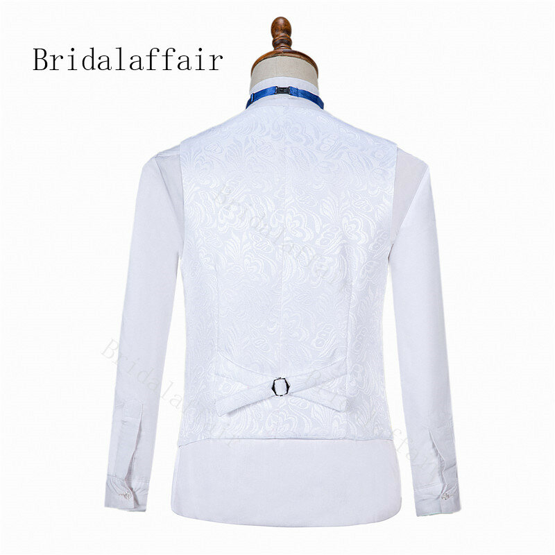 Bridalaffair Customize Sky Blue Lapel Handsome White Groom Tuxedos Groomsmen Man Suit Mens Wedding Suits(Jacket+Pants+Vest)