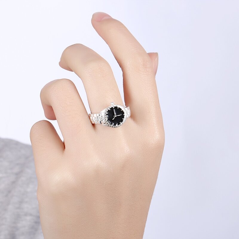 Wholesale , Christmas Gift for Women Lady Watch Style Ring Lovely Wedding Silver Color Ring Cute Fashion Classic Jewelry