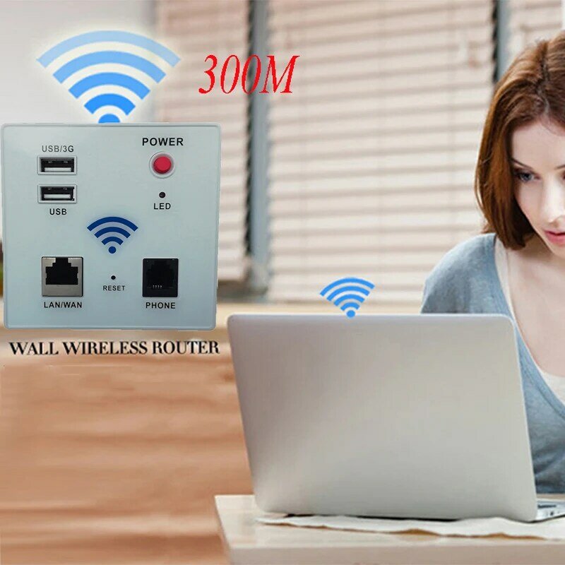 Repetidor de wi-fi sem fio tipo 86 3g, extensor de parede embutido, com 2 entradas usb, para aumentar o sinal da rede