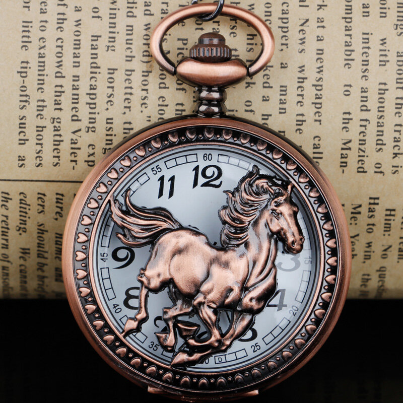 الإبداع تصوير الحصان كوارتز حركة ساعة جيب للجنسين فوب ساعة سلسلة إمرأة رجل هدايا