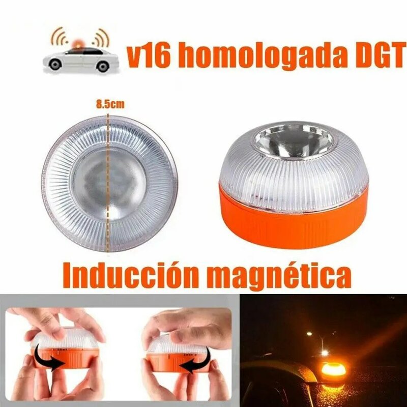 Luz de emergencia V16 homologada Dgt para coche, faro estroboscópico de inducción magnética, amarillo, blanco, impermeable