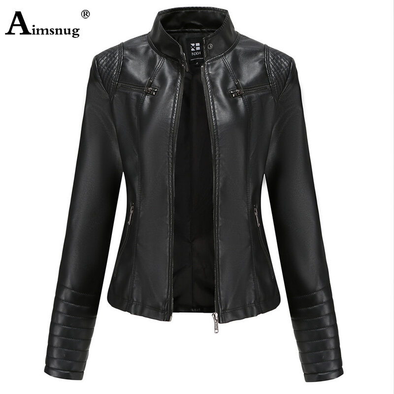 2020 jaqueta de couro do plutônio do falso mulheres outono novos outerwear bolsos zip up casaco fino cabido motociclista plus size roupas femininas