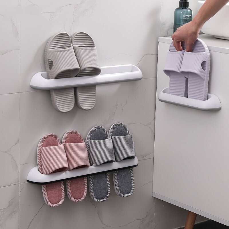 Полка для тапочек для ванной, настенная пластиковая полка для хранения обуви, простая полка для ежедневной ванной, двойная полка для тапочек