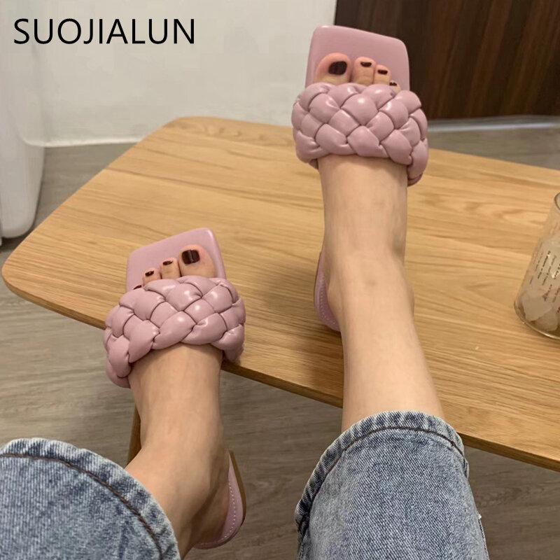 Suojialun sandália feminina, chinelo aberto casual de alta qualidade com tecido aberto para mulheres, sandália de praia para o verão 2020