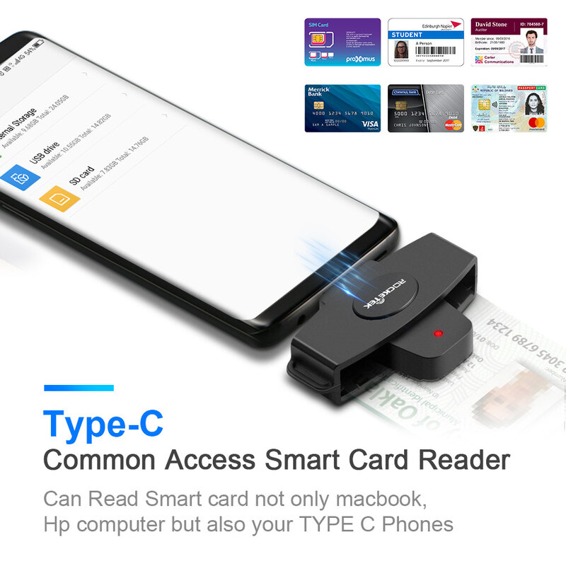 Rocketek CSCR3 Smart CAC Kartenleser Typ-c Bank Steuer Erklärung SIM Karte/IC Karte ID Kartenleser