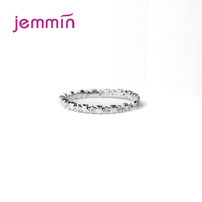 Shinning Zirkonia Sieraden Authentieke 925 Zilver Stapelbare Ster Ring Mode Eenvoudige Ringen Voor Vrouwen Elegant Cadeau