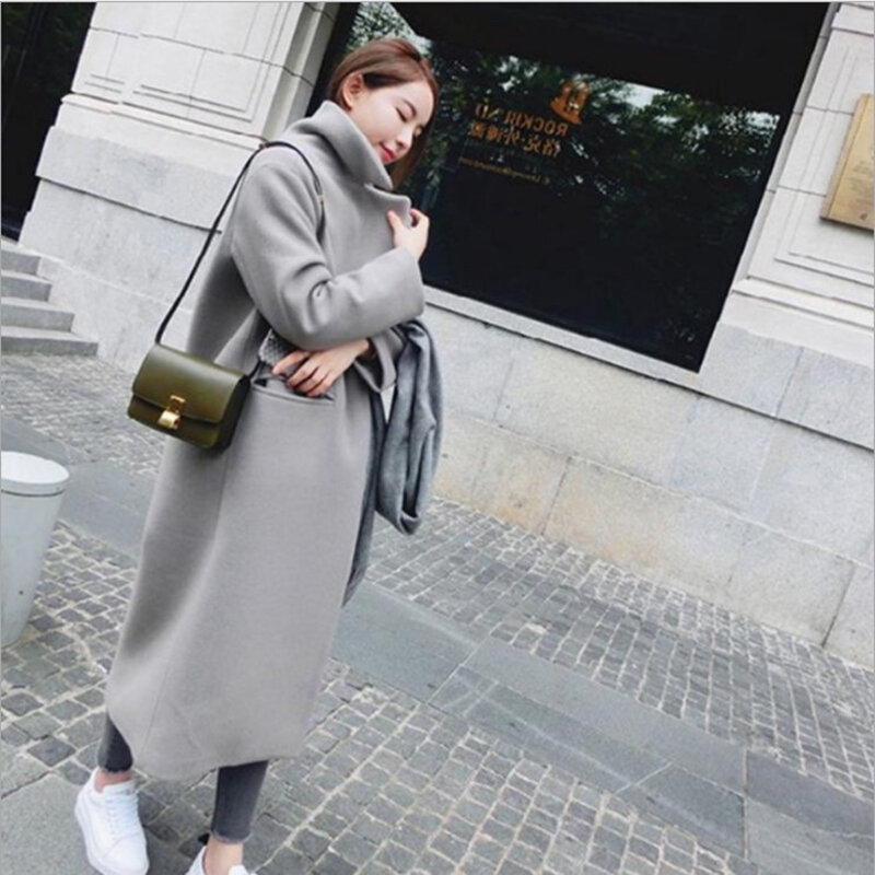 Женское длинное шерстяное пальто, однобортное приталенное шерстяное пальто, Осень-зима 2019