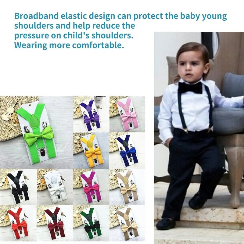 Suspensórios elásticos e gravata-borboleta para crianças, traje para festa, unissex, fantasia infantil, cinto ajustável, 1 peça