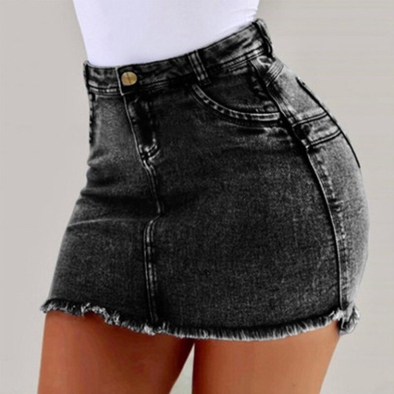 Женская джинсовая юбка с высокой талией и бахромой, винтажная мини-юбка-карандаш с эффектом пуш-ап, лето 2019