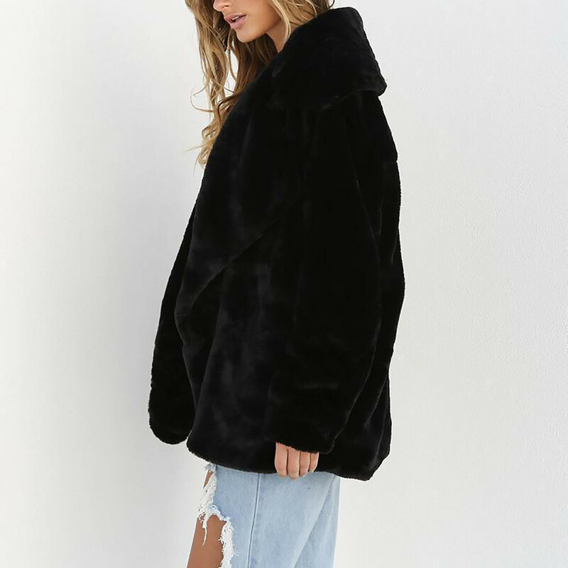 Mantel Mewah Musim Dingin Wanita Populer Jaket Bulu Wanita Lembut Pakaian Luar Hangat Kerah Lipat Mantel Coklat Muda Hitam Merah Muda Wanita Kasual