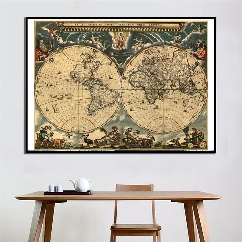 رسم خريطة العالم اللاتيني العتيق ، 60 × 90 سنتيمتر ، ديكور جدران المنزل ، خريطة قماش ، رذاذ ، ملصقات وملصقات فنية جدارية للمدرسة والمكتب