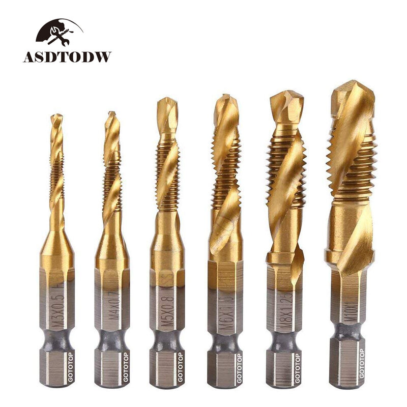 1/4 ''Hex HSS alta velocidad acero rosca espiral tornillo M3 M4 M5 M6 M8 M10 métrico compuesto taladro Bit Tap