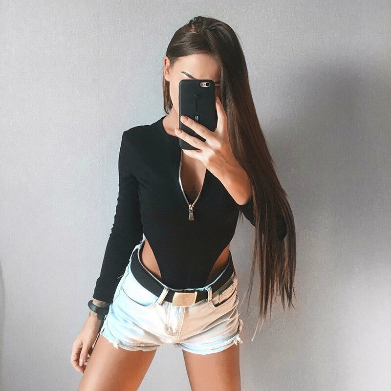 2021 Spring Women Fashion Black Jumpsuits Zipper Fitness Long Sleeve Tight Elastic Bodysuits Women High Wasit Rompers Overalls