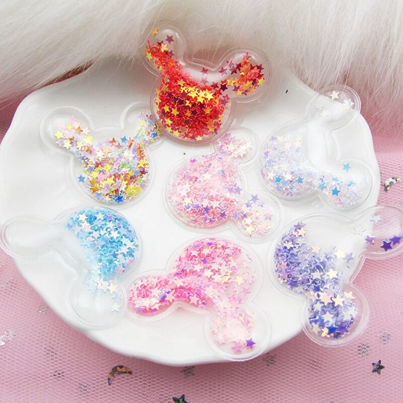 Patch de tête de souris couronne en PVC Transparent, 100 pièces/lot, avec étoiles, paillettes pour vêtements, Clip à gâteau, accessoires de couvre-chef