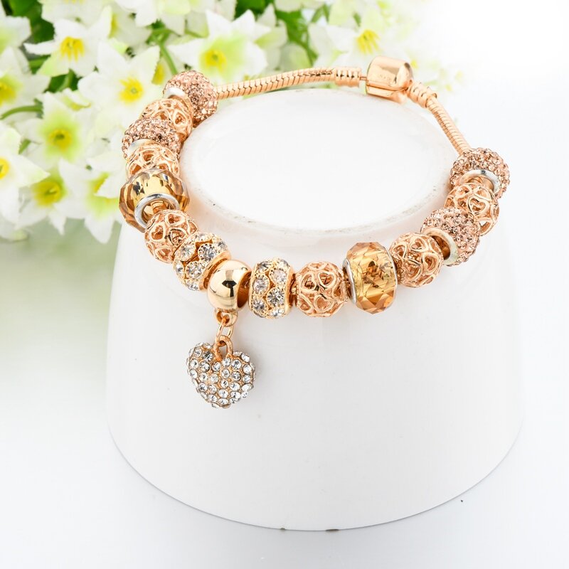 Yada Ins Hoge Kwaliteit Gouden Kleur Hart Armbanden Armbanden Voor Vrouwen Diy Liefde Armbanden Charme Kristallen Sieraden Armband Bt200333