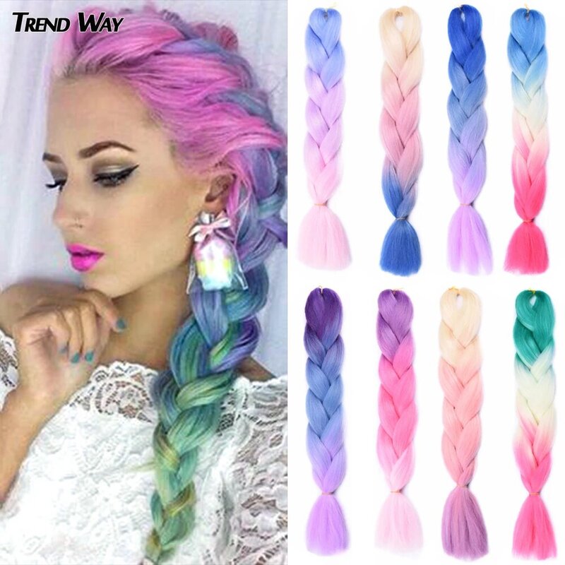 24Inch Synthetic Long Jumbo Ombre Braiding Hair  For Women Colorful Braids 100g Rainbow Hair Gray  Black Trend Way