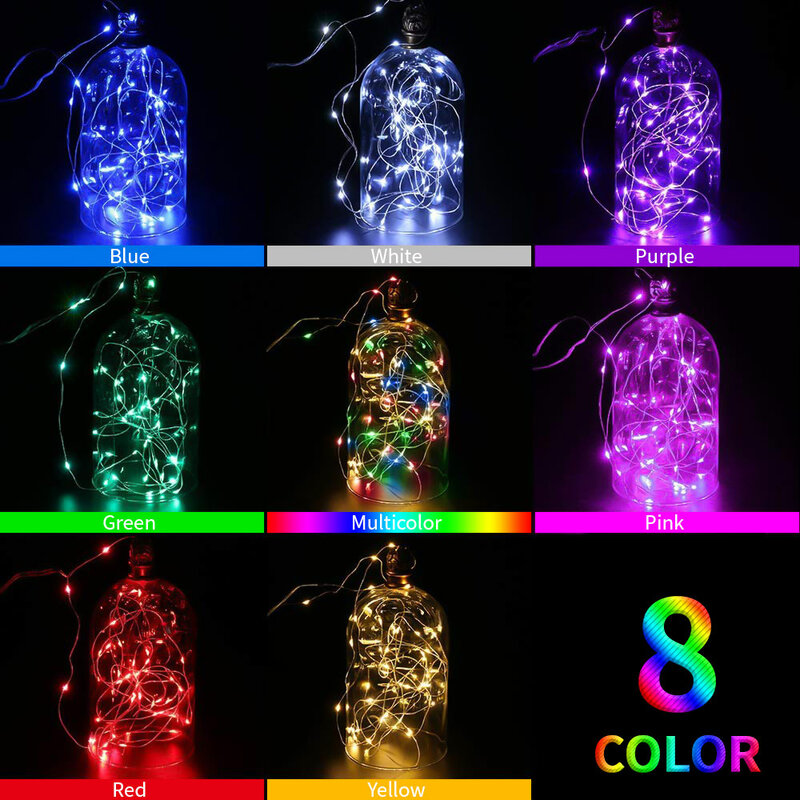 Luces de hadas botón funciona con pilas 1M 2M 3M Mini iluminación colorida Cadena de alambre de cobre LED para decoración de Navidad