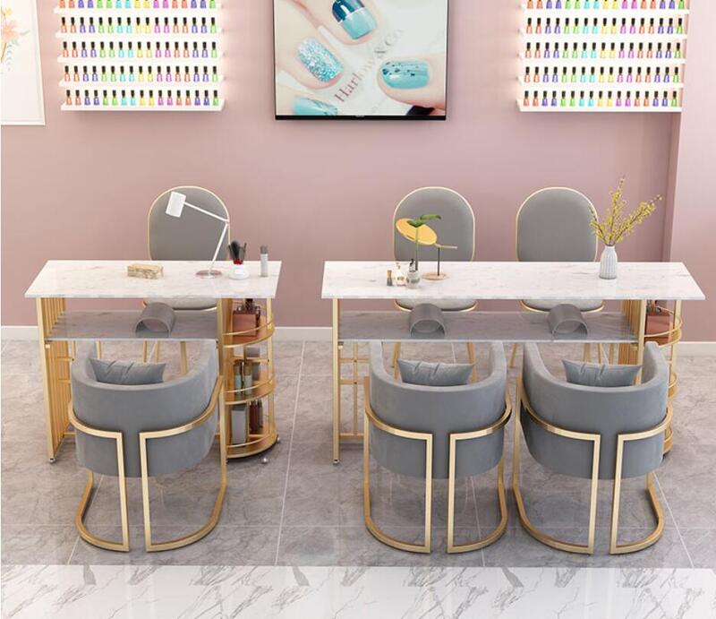 Tavolo da manicure di lusso leggero di fascia alta tavolo doppio in marmo rosso netto
