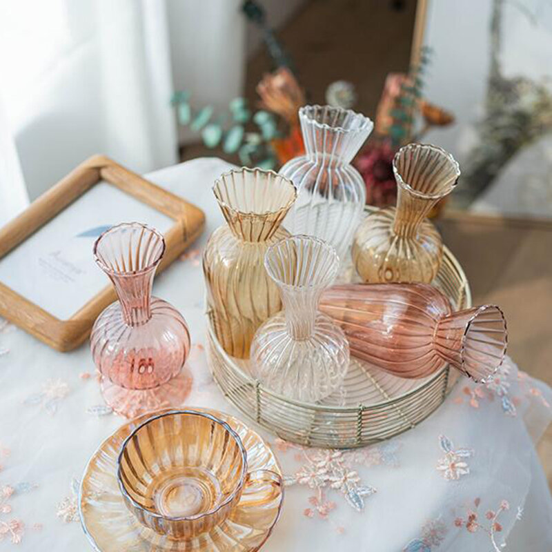 Vase à fleurs en verre coloré pour la décoration intérieure, décoration de chambre moderne, petit art, décor de mariage, plantes hydroponiques, style japonais