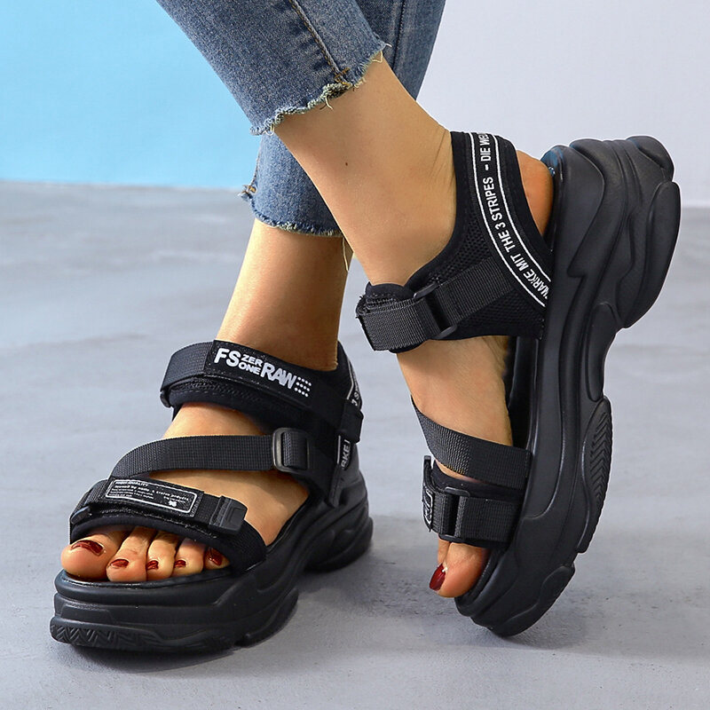 Sandálias plataforma de altura, tamanhos 35-41 cm/1.95 polegadas, plataforma plana, sapatos de moda feminina com fundo grosso