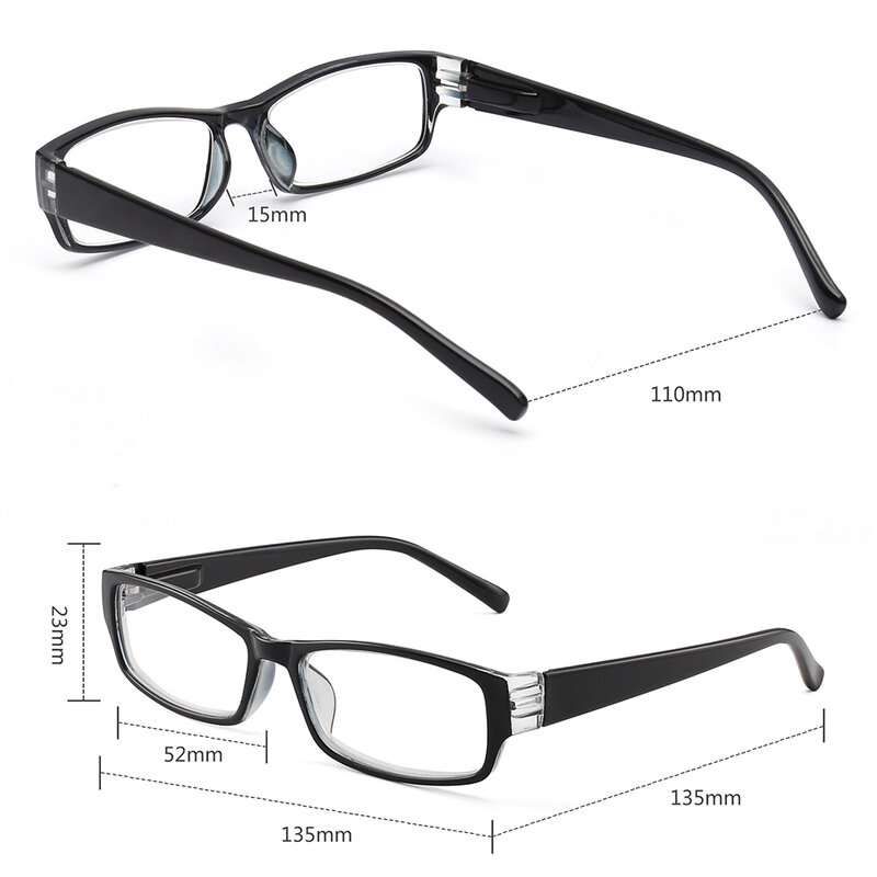 JM 4 Buah/Set Kacamata Baca Pria Wanita Persegi Panjang Engsel Musim Semi Kaca Pembesar Diopter Kacamata Baca Presbyopic Persegi
