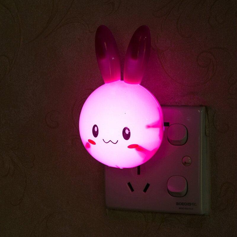Ночник светодиодный с мультяшным Кроликом, 3 цвета, с переключателем, настенный светильник AC110-220V, вилка Европейского, американского стандарта, прикроватный светильник для детей, детские подарки