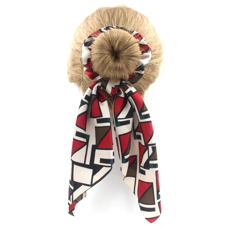 Furling Girl-Cinta larga de gasa con estampado geométrico para mujer, banda elástica para el pelo, cuerdas de goma, lazos, accesorios para el cabello, 1 unidad