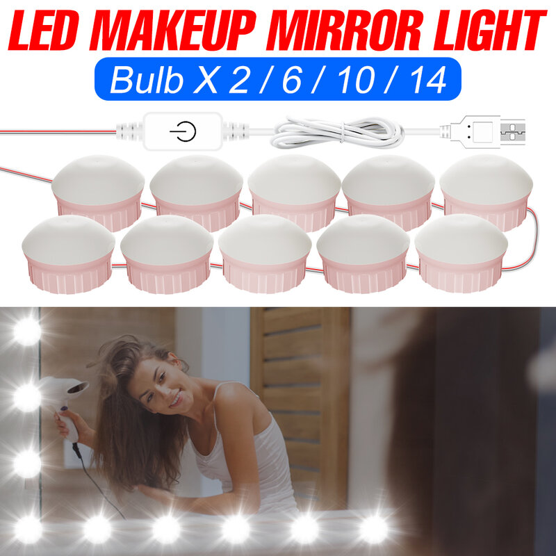 Lámpara LED regulable para espejo de maquillaje, luz de pared con USB, para tocador de baño, Hollywood, 5V