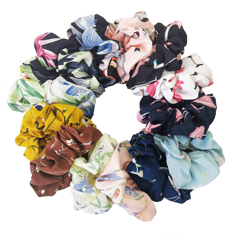 Women Hair Accessories Flower pattern Printed Lady Scrunchies Ponytail Hair Rubber Hair Band Hair Tie Striped Holder Rope Bands