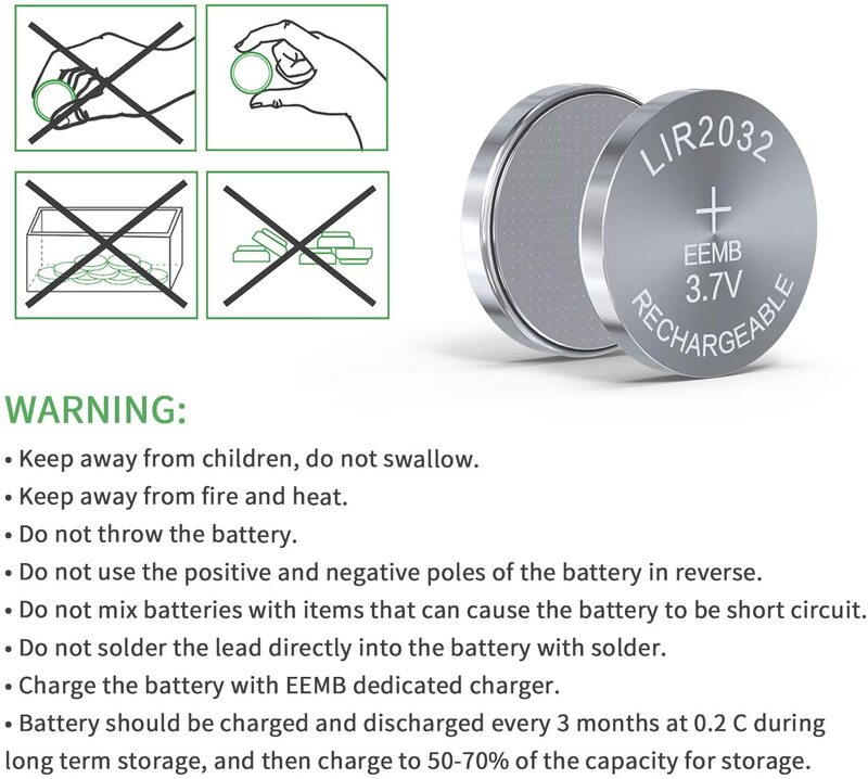 Pilha recarregável da moeda da bateria do lítio-íon da bateria do botão de elilir2032 3.7v 45mah para o relógio das chaves do carro da bateria do fone de ouvido ithium-íon