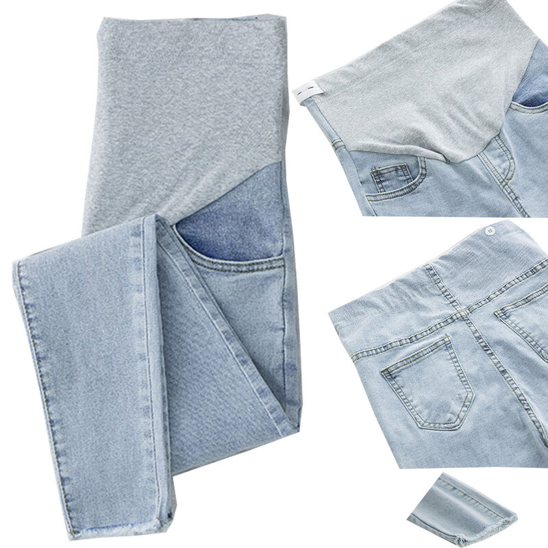 Sky Blue damskie jeansy ciążowe dla kobiet w ciąży spodnie ciążowe ubrania ciążowe spodnie ciążowe Plus rozmiar M-XXL