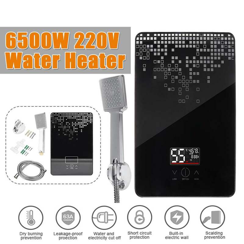 6500W Electric Hot Water Heater 220V Tankless Instant Boiler Bathroom Tankless Shower Set Thermostat Safe Intelligent Automatica