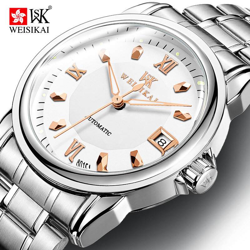 Herren automatische mechanische Uhren Kalender leuchtende Zeiger Mode klassische Geschäft männlich Edelstahl Armbanduhr Uhr 8015a